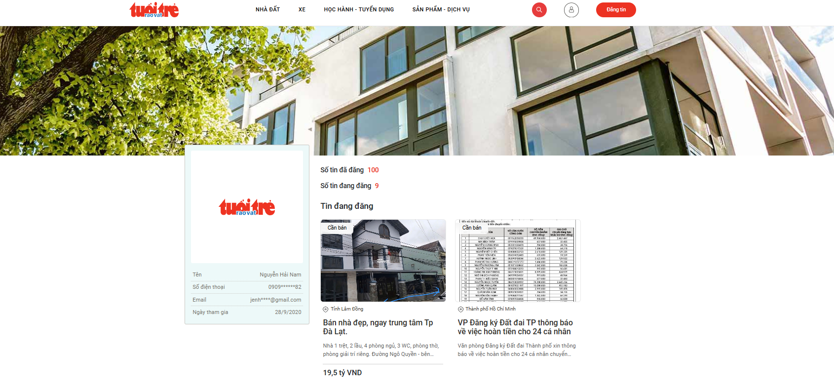 Profile người đăng tin